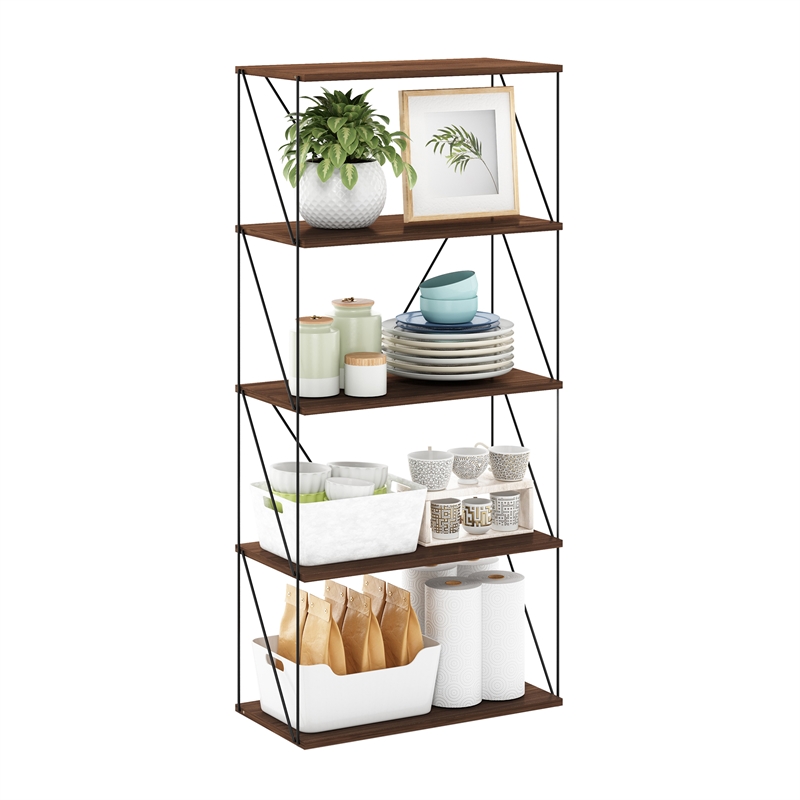 Pemberly Row 5-Tier Flat Base Shelf Display Rack Wide in Columbia Walnut