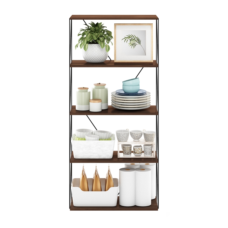 Pemberly Row 5-Tier Flat Base Shelf Display Rack Wide in Columbia Walnut