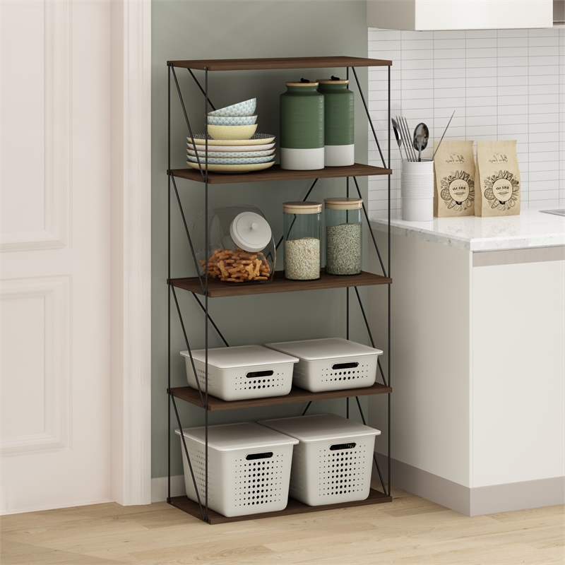 Pemberly Row 5-Tier Flat Base Shelf Display Rack Wide in Columbia Walnut