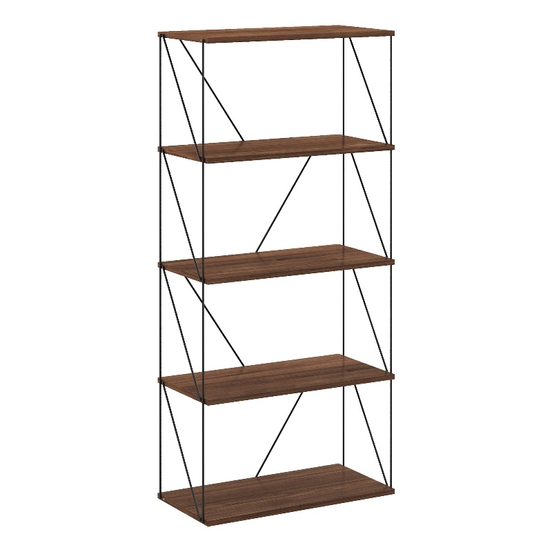 Pemberly Row 5-Tier Flat Base Shelf Display Rack Wide in Columbia Walnut