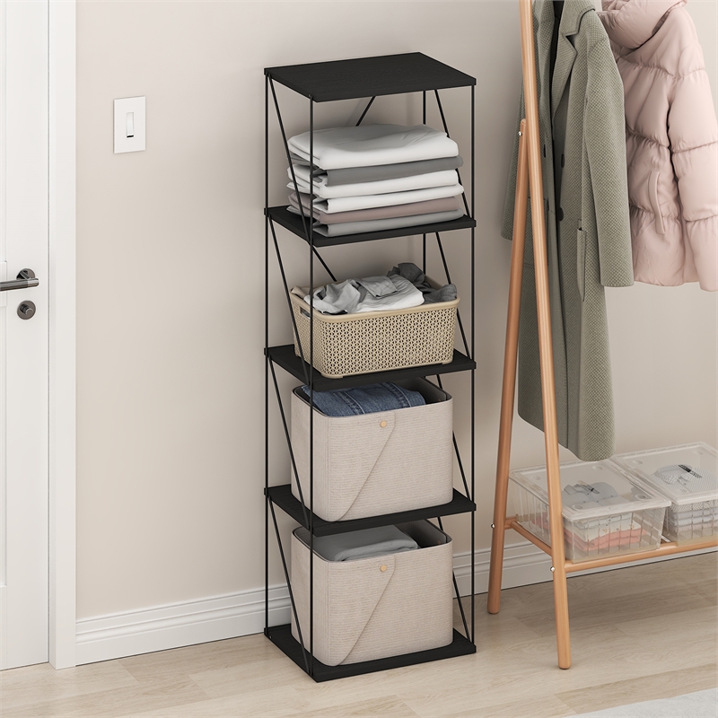 Pemberly Row 5-Tier Flat Base Shelf Display Rack Narrow in Americano