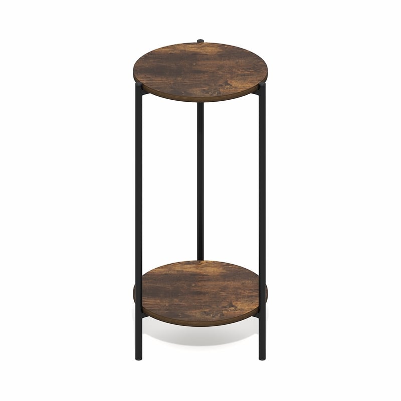 Pemberly Row 2-Tier Round Narrow Metal Frame Metal Legs End Table in Amber Pine