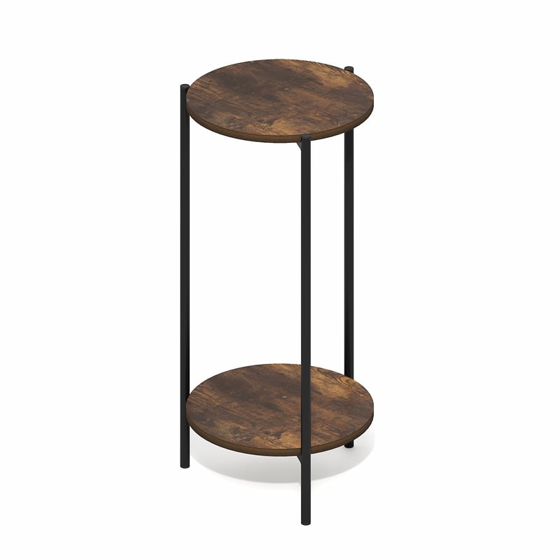 Pemberly Row 2-Tier Round Narrow Metal Frame Metal Legs End Table in Amber Pine