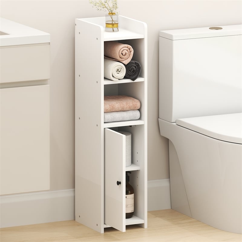 Pemberly Row 5-Tier Narrow Adjustable Shelves Bathroom Cabinet in White