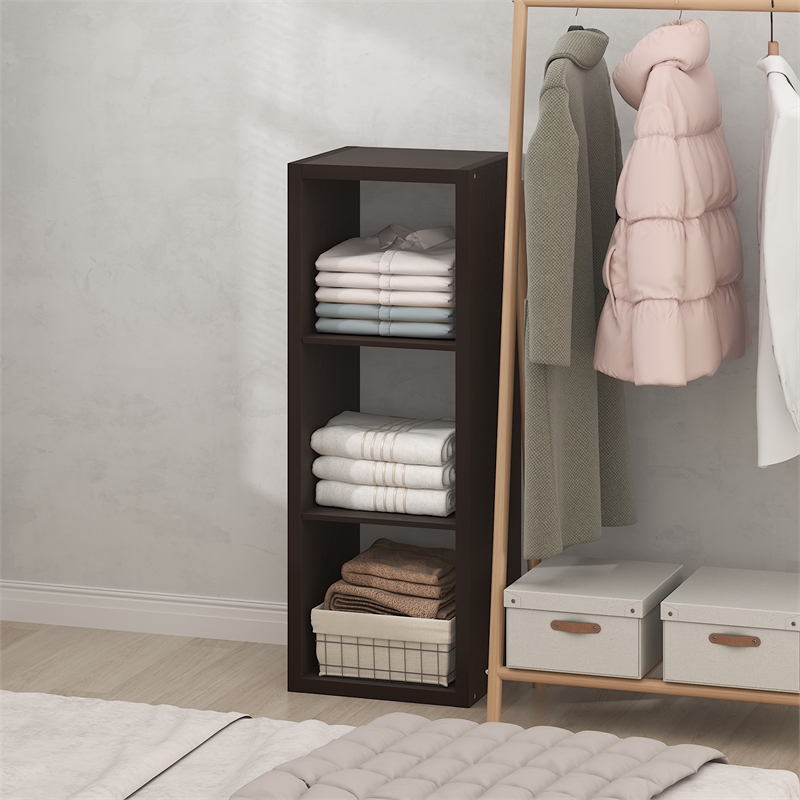 Pemberly Row 3-Cube Closet Open Organizer Extra Thick Frame in Black Dark Oak