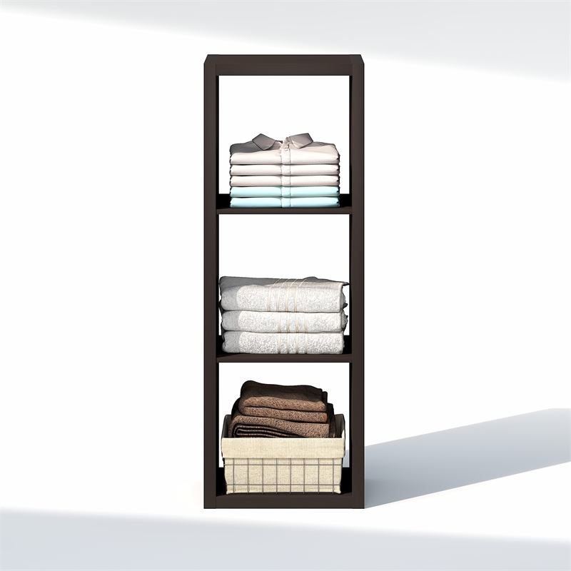 Pemberly Row 3-Cube Closet Open Organizer Extra Thick Frame in Black Dark Oak