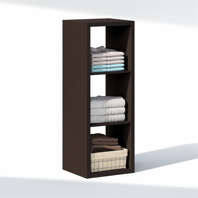 Pemberly Row 3-Cube Closet Open Organizer Extra Thick Frame in Black Dark Oak