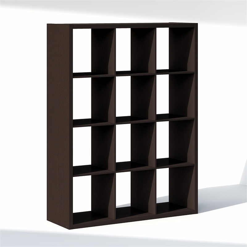 Pemberly Row 12-Cube Open Shelf Extra Thick Frame in Black Dark Oak