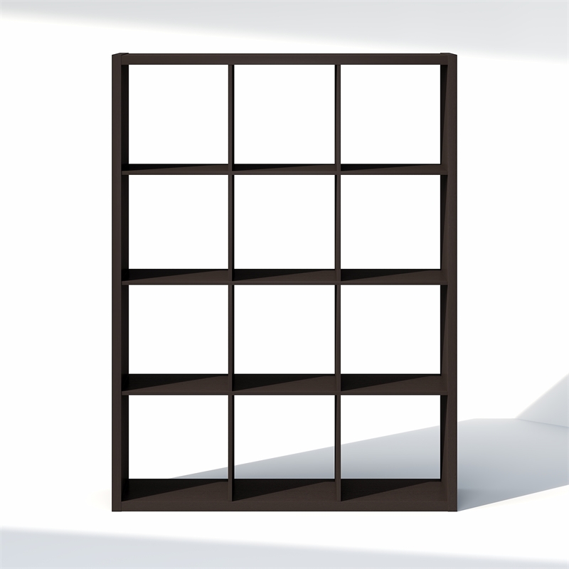 Pemberly Row 12-Cube Open Shelf Extra Thick Frame in Black Dark Oak