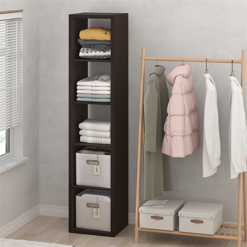 Pemberly Row 5-Cube Closet Open Organizer Extra Thick Frame in Black Dark Oak