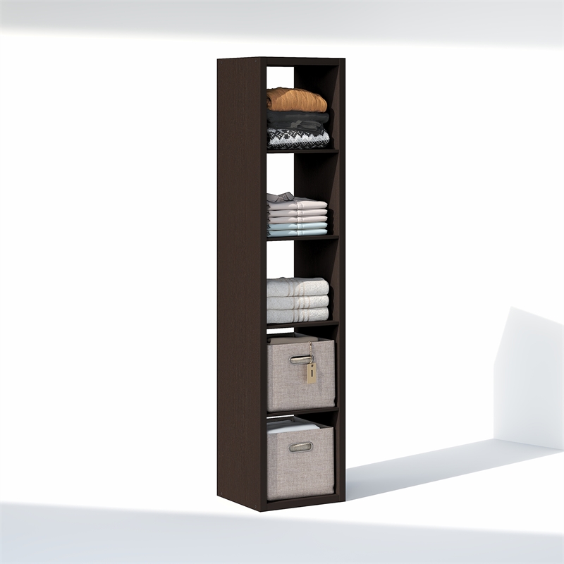 Pemberly Row 5-Cube Closet Open Organizer Extra Thick Frame in Black Dark Oak