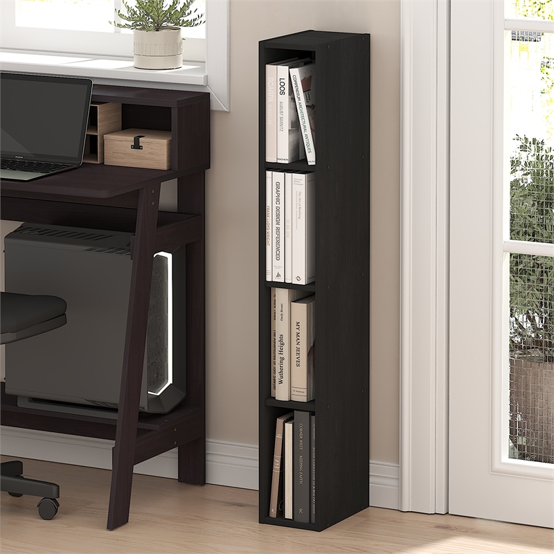 Pemberly Row 4-Tier 6-In Width Narrow Bookcase 9.3 x 5.9 x 41.6 in Blackwood