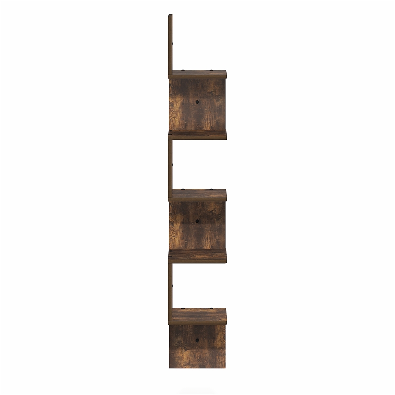 Pemberly Row 5-Tier Corner S-shape Radial Floating Book Shelf in Amber Pine
