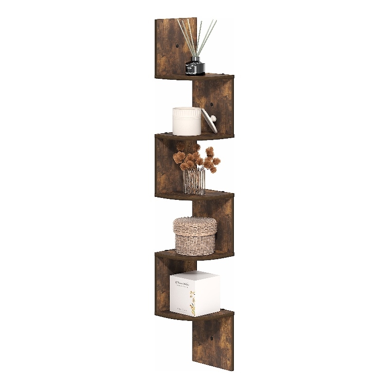 Pemberly Row 5-Tier Zigzag Corner Shelf Wall Mounted in Amber Pine