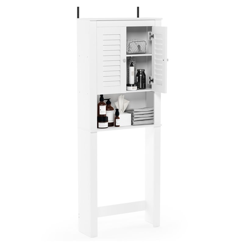 Pemberly Row Contemporary Engineered Wood Louver Door Bath Cabinet in White