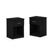 Pemberly Row Set of 2 Nightstand with Drawer and Open Shelf in Dark Americano