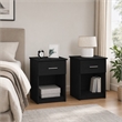 Pemberly Row Set of 2 Nightstand with Drawer and Open Shelf in Dark Americano