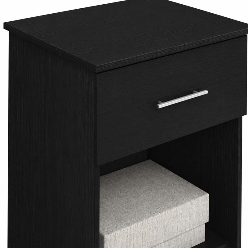 Pemberly Row Set of 2 Nightstand with Drawer and Open Shelf in Dark Americano