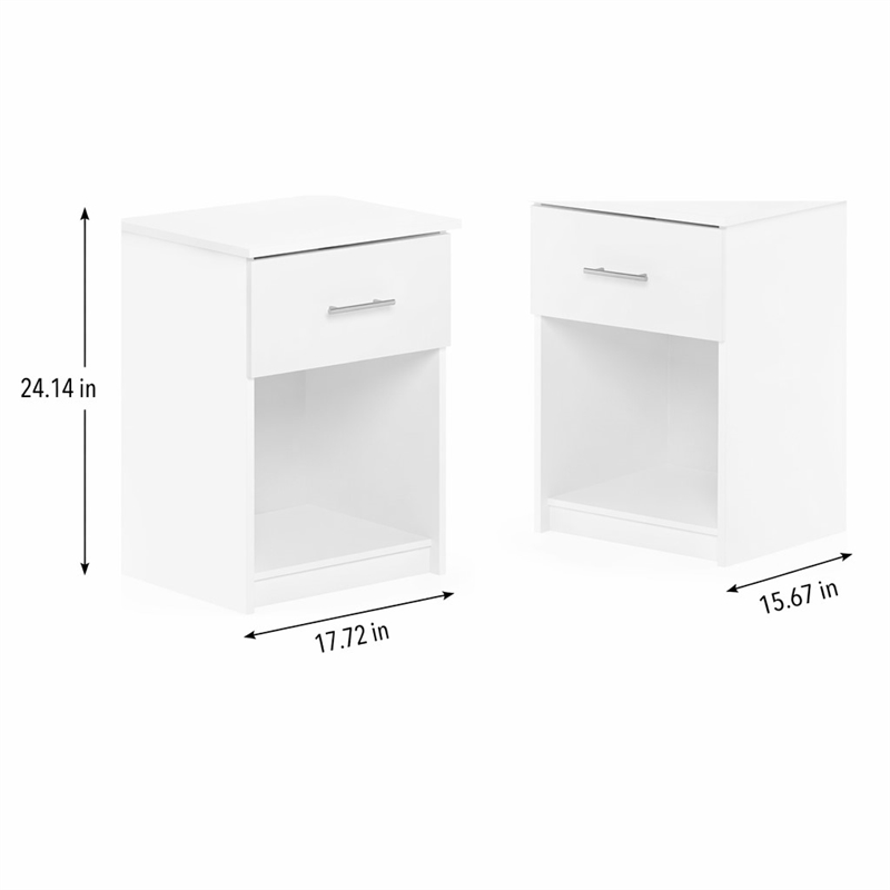 Pemberly Row Nightstand Set of 2 with Handle and Drawer in Solid White