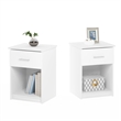Pemberly Row Nightstand Set of 2 with Handle and Drawer in Solid White