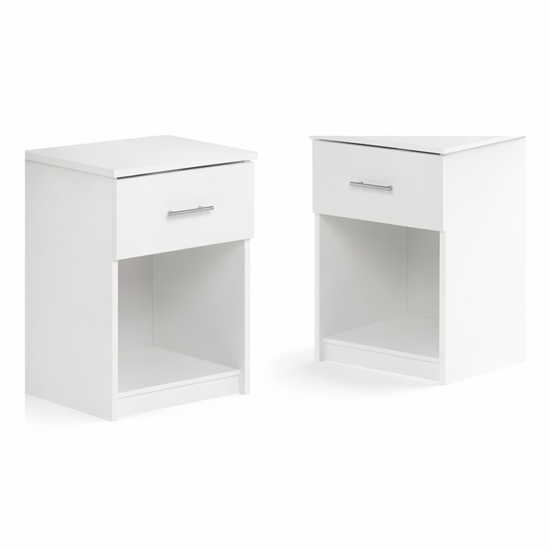 Pemberly Row Nightstand Set of 2 with Handle and Drawer in Solid White