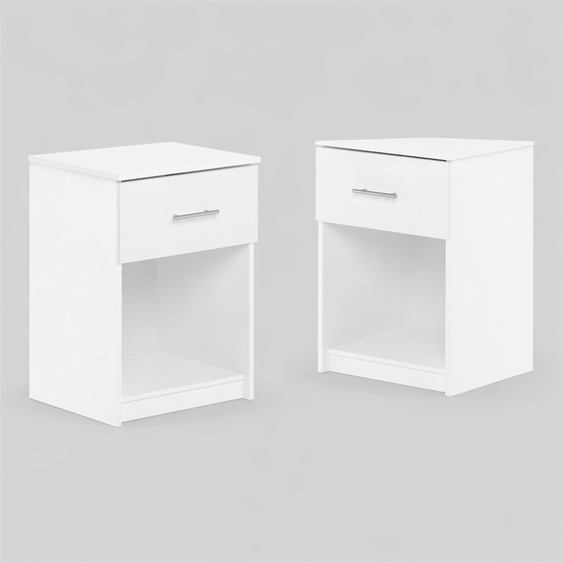 Pemberly Row Nightstand Set of 2 with Handle and Drawer in Solid White