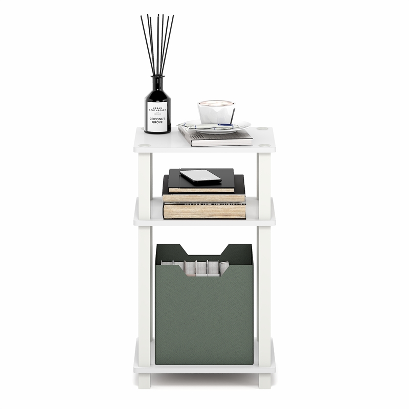 Pemberly Row 3-Tier Toolless Open Shelf End Table Square Tube in White