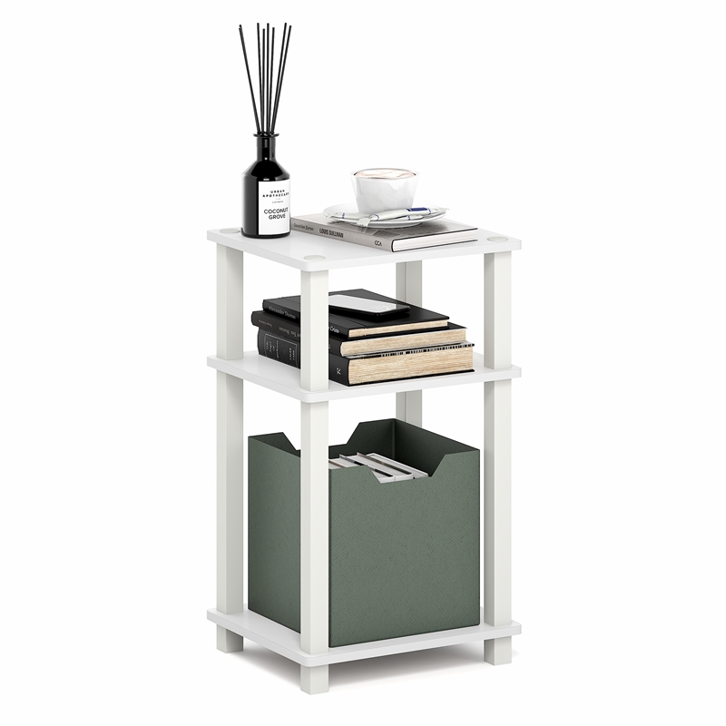 Pemberly Row 3-Tier Toolless Open Shelf End Table Square Tube in White