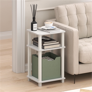 Pemberly Row 3-Tier Toolless Open Shelf End Table Square Tube in White