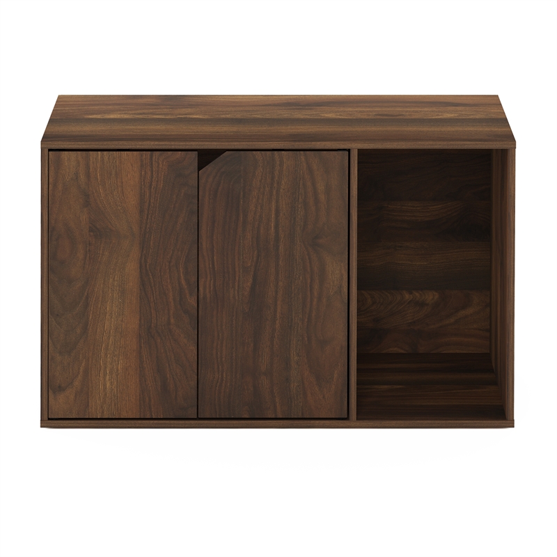 Pemberly Row Litter Box Enclosure with Storage Cabinet in Columbia Walnut