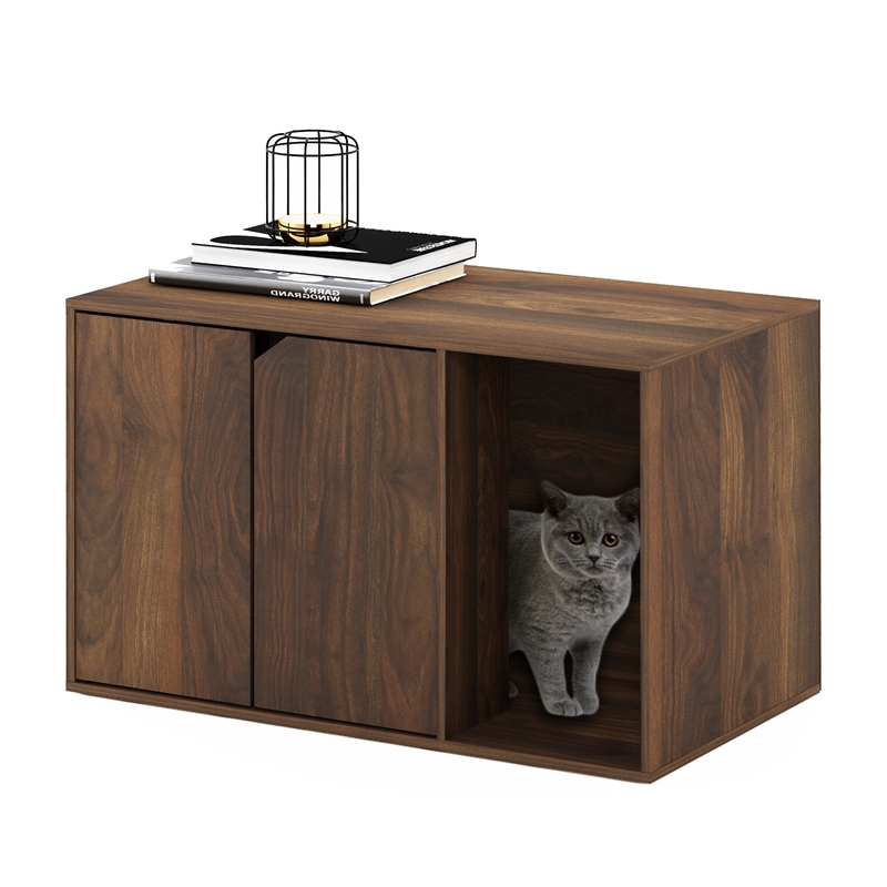 Pemberly Row Litter Box Enclosure with Storage Cabinet in Columbia Walnut