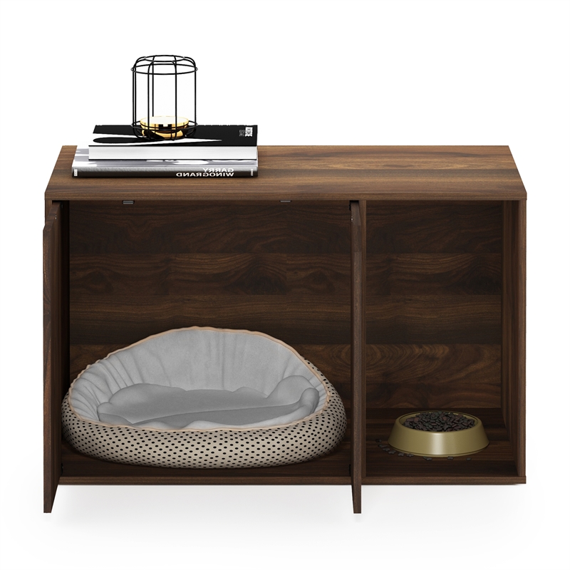Pemberly Row Litter Box Enclosure with Storage Cabinet in Columbia Walnut