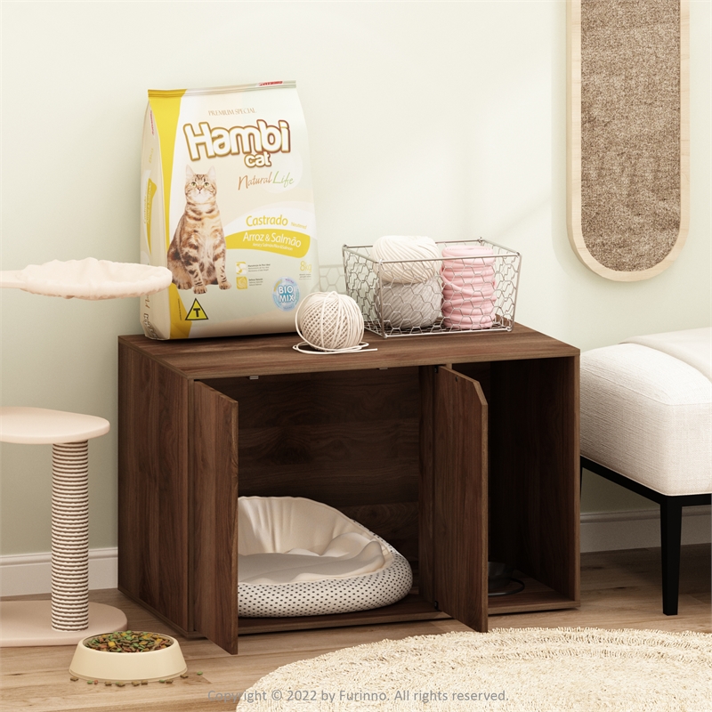 Pemberly Row Litter Box Enclosure with Storage Cabinet in Columbia Walnut