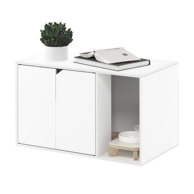 Pemberly Row Litter Box Enclosure with Storage Cabinet in Solid White