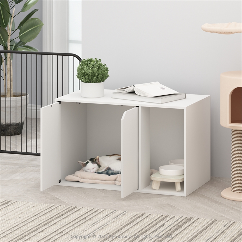 Pemberly Row Litter Box Enclosure with Storage Cabinet in Solid White