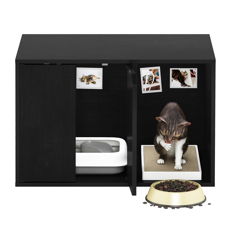 Pemberly Row Small Litter Box Enclosure with Cabinet in Americano