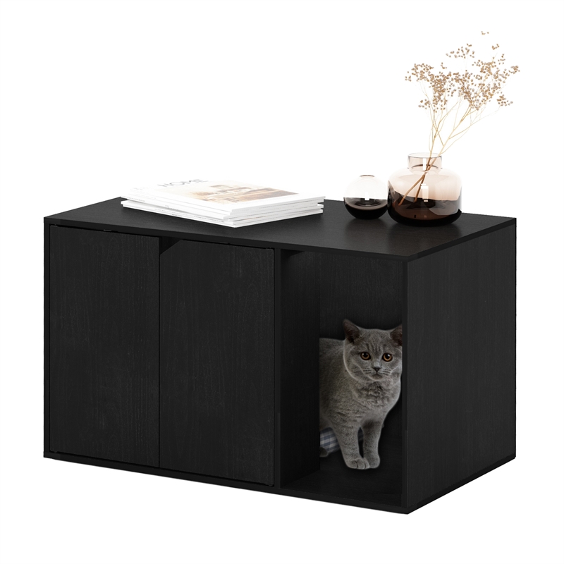 Pemberly Row Litter Box Enclosure with Storage Cabinet in Americano