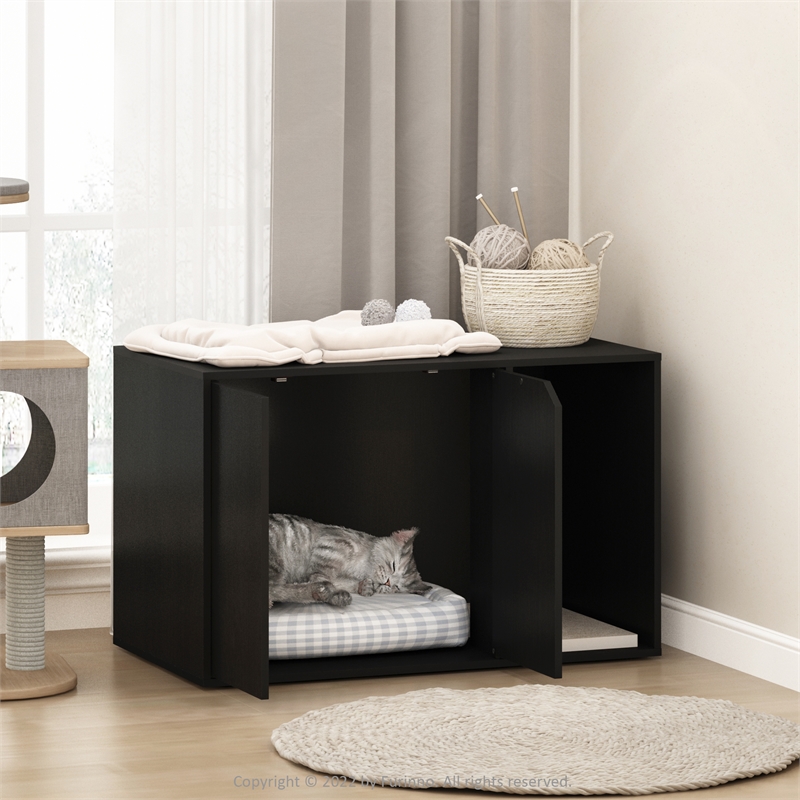 Pemberly Row Litter Box Enclosure with Storage Cabinet in Americano