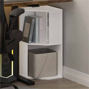 Pemberly Row 2-Tier Corner Bookshelf with Open Shelves in Plain White
