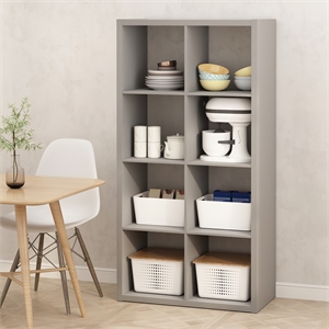 Pemberly Row 8 Cube Kitchen Island with Storage Bakers Rack in Pale Grey