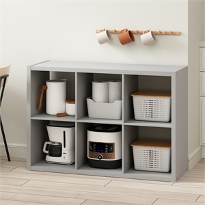 Pemberly Row 6 Cube Kitchen Storage Bakers Rack Island in Pale Grey