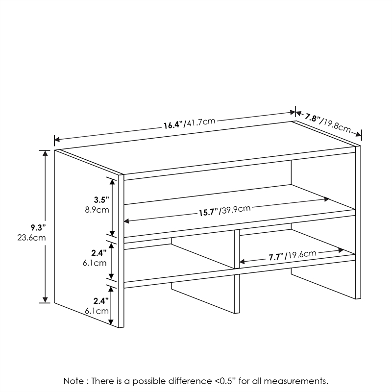 Pemberly Row Desk Top Organizing Shelf Bookcase with Compartments in White