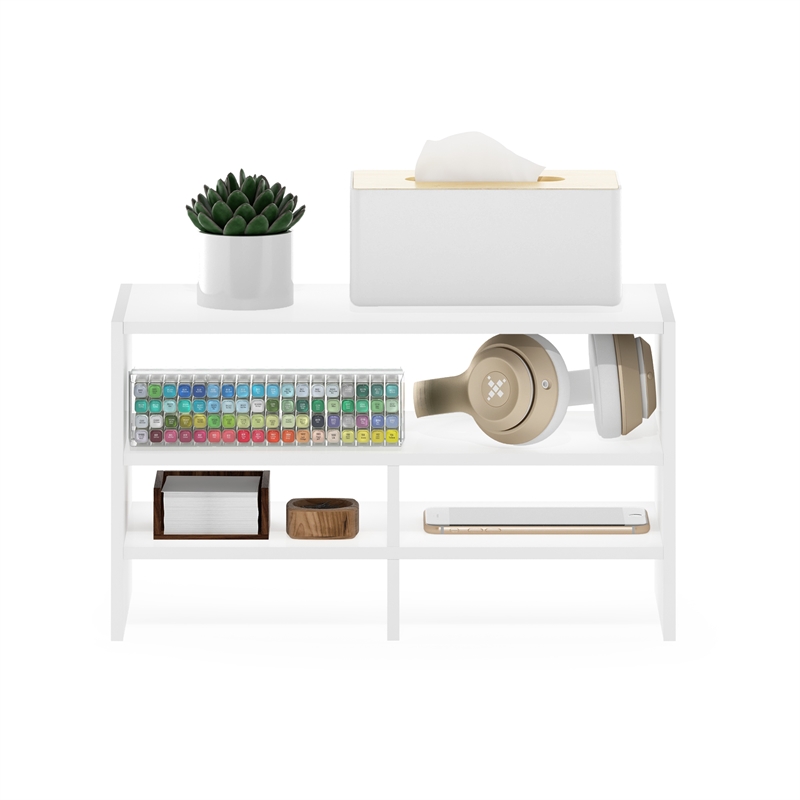 Pemberly Row Desk Top Organizing Shelf Bookcase with Compartments in White