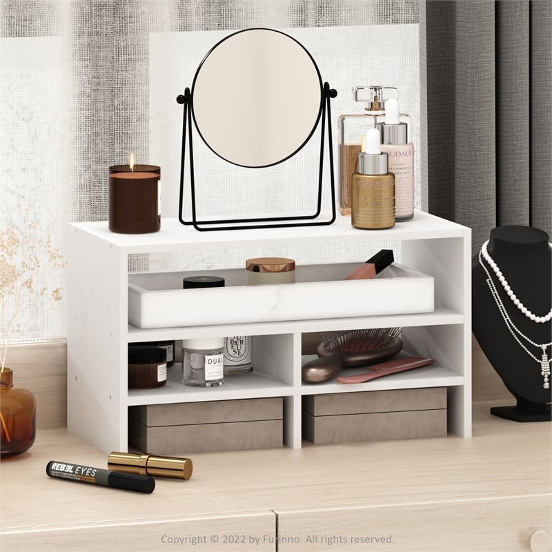 Pemberly Row Desk Top Organizing Shelf Bookcase with Compartments in White