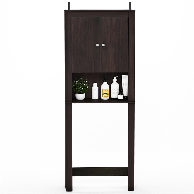Pemberly Row Contemporary Engineered Wood Double Door Bath Cabinet in Espresso