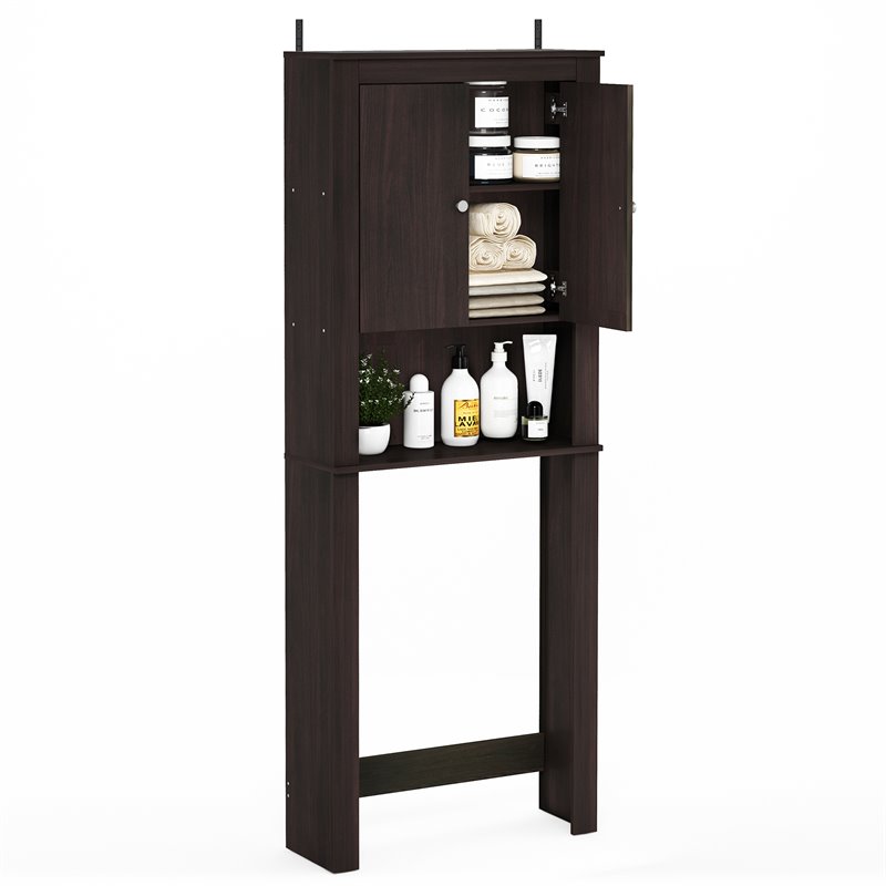 Pemberly Row Contemporary Engineered Wood Double Door Bath Cabinet in Espresso