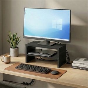 Pemberly Row 15.7&quot Wide Dual Monitor Riser Set of 2 in Espresso