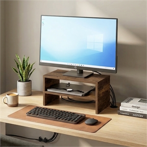 Pemberly Row 15.7&quot Wide Stackable Monitor Stand Riser Set of 2 in Amber Pine