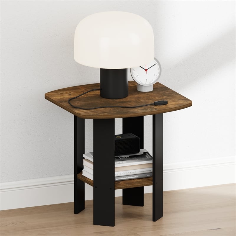Pemberly Row 2 Tier Round Corner Nightstand with Storage Shelf in Amber Pine