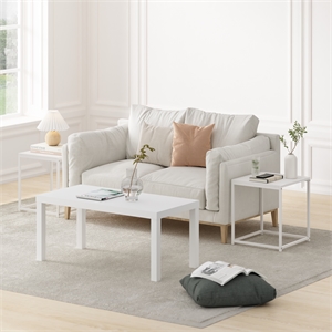 Pemberly Row Set of 2 Square End Table with Metal Frame in White